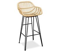 Iconik Interior Tabouret de Bar en rotin avec accoudoirs - Style Boho Bali - 75cm - Many Marron Clair