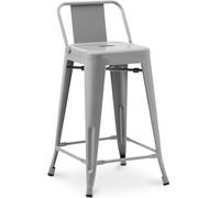 Iconik Interior Tolix Style Tabouret de Bar avec Dossier - Design Industriel - 60cm - Nouvelle édition - Stylix Gris Clair