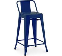 Iconik Interior Tolix Style Tabouret de Bar avec Dossier - Design Industriel - 60cm - Nouvelle édition - Stylix Bleu foncé