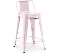 Iconik Interior Tolix Style Tabouret de Bar avec Dossier - Design Industriel - 60cm - Nouvelle édition - Stylix Rose pâle