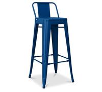 Iconik Interior Tolix Style Tabouret de Bar avec Dossier - Design Industriel - 76cm - Nouvelle édition - Stylix Bleu foncé