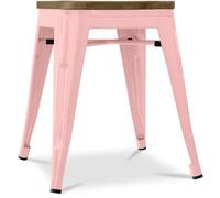 Iconik Interior Tolix Style Tabouret Design Industriel - Bois et Acier - 45cm -Stylix Orange pâle