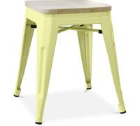 Iconik Interior Tolix Style Tabouret Design Industriel - Bois & Métal - 45cm - Stylix Jaune pâle