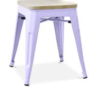 Iconik Interior Tolix Style Tabouret Design Industriel - Bois & Métal - 45cm - Stylix Lavande
