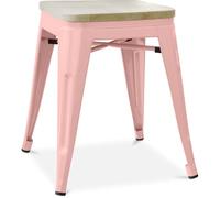 Iconik Interior Tolix Style Tabouret Design Industriel - Bois & Métal - 45cm - Stylix Orange pâle