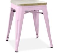 Iconik Interior Tolix Style Tabouret Design Industriel - Bois & Métal - 45cm - Stylix Rose pâle