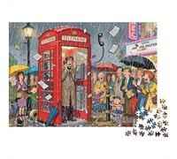 Iconique Cabine de téléphone scène de Pluie Puzzle en Bois Imperméable DIY Puzzles De 1000 Pièces pour Adultes Cadeaux Amusant Jeux Éducatifs