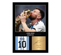 Icons Wall Art Photo imprimée A4 Coupe du monde de Lionel Messi - Signature reproduite numériquement - Cadeau pour fan de football - Poster souvenir de l'Argentine