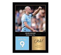 Icons Wall Art Photo imprimée A4 Erling Haaland Manchester City - Signature reproduite numériquement - Cadeau pour fan de football/football - Poster souvenir de Man City sans cadre