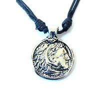 IconsGr Collier pendentif grec double face Alexandre le Grand avec pièce en métal et acier inoxydable