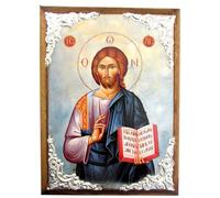 Iconsgr Icône grecque orthodoxe chrétienne en bois de Jésus Christ / AM30