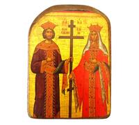 Iconsgr Icône grecque orthodoxe chrétienne en bois de saint Constantin et Hélène / MP2