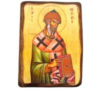 IconsGr Icône grecque orthodoxe chrétienne en bois de Saint Spyridon Spiridon / 1AP