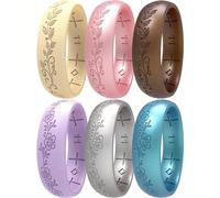 icooci Lot de 2/4/6 bagues en silicone pour femme - Doux et élégant avec motif floral gravé au laser - Respirant, confortable - Alliances et bagues de fiançailles en caoutchouc léger et empilables., 7