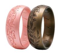 icooci Lot de 2/4/6 bagues en silicone pour femme - Doux et élégant avec motif floral gravé au laser - Respirant, confortable - Alliances et bagues de fiançailles en caoutchouc léger et empilables., 7
