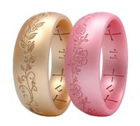 icooci Lot de 2/4/6 bagues en silicone pour femme - Doux et élégant avec motif floral gravé au laser - Respirant, confortable - Alliances et bagues de fiançailles en caoutchouc léger et empilables., 9