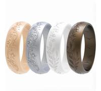 icooci Lot de 2/4/6 bagues en silicone pour femme - Doux et élégant avec motif floral gravé au laser - Respirant, confortable - Alliances et bagues de fiançailles en caoutchouc léger et empilables., 9