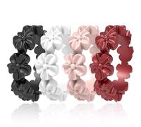 icooci Lot de 7/4 bagues en silicone pour femme - Douces et jolies, confortables, respirantes, empilables, bagues de fiançailles et alliances en caoutchouc léger pour femme, collection Lucky Flower