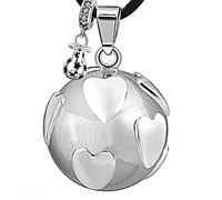 ICOOM Bola de grossesse avec Cordon et Grelot Collier pour Femme Enceinte clochette Pendentif harmony ball “Appeleur d’anges ” Bijou musicale Carillon Boule pour Maternité Cadeau (114 CM, ARG-COEUR)