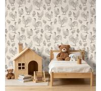 ICOOP Papier peint de ferme neutre pour enfants, papier peint beige poulet, papier peint à décoller et coller pour armoires rustiques, cottage animal, cuisine, chambre d'enfant, poulailler, 44,5 x