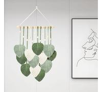 IcosaMro Grande tapisserie murale bohème en macramé - Décoration murale chic et bohème - Fil tissé à la main - Art déco - 43,2 x 58,4 cm (beige, vert sauge et vert)