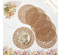 IcosaMro Lot de 6 Sets de Table Ronds Marron pour Table de Salle à Manger en Papier antidérapant tissé résistant à la Chaleur pour Les Vacances, Noël, Mariage, Centre de Table, 37 cm