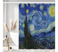 IcosaMro Starry Night Shower Curtain for Bathroom with Hooks, Van Gogh Stars Art Decorative Long Cloth Fabric Shower Curtain Bath Decorations - 71Wx72L, Blue