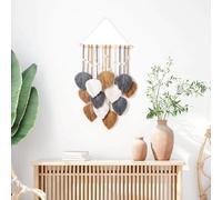 IcosaMro Tapisserie murale en macramé de style bohème avec feuilles vertes, grande décoration murale bohème chic, fil tissé à la main, art déco, 43,2 x 58,4 cm (beige, gris et kaki)