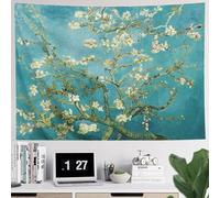 IcosaMro Van Gogh Tapisserie murale à suspendre, fleur d'amandier, art mural floral naturel [ourlets pliés] Décoration murale rustique pour chambre à coucher, dortoir, collège, salon, 130 x 152,4 cm