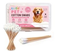 ICOTLE Lot de 150 tampons de nettoyage d'oreille pour chien - Bâton en | Embouts en coton doux et absorbants sur bâtonnets de bambou, longueur 15 cm pour oreilles de grande race. 150 par boîte