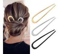 iCovalescent 3 Pièces French Hair Pin pour Cheveux Épais, Epingle Cheveux Femme, U Fourchette à Cheveux Chignon pour Femmes Filles Accessoires de Coiffure(Or, Noir et Argent)