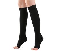 iCovalescent Chaussettes de Compression, Bas de Contention Femme, Chaussettes de Contention Medicale Graduel Bas de Soutien Compression Orteil Ouvert, Indiqué pour Les Varices, l'œdème(Noir)