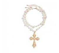 ICQC Lot de 2 colliers gothiques en perles pour homme et femme Style punk Noir Grande croix empilée Emo Grunge Y2k Collier ras du cou pour Halloween, Noël, L, Acier allié, Pas de gemme