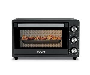 ICQN Mini four 20 l Chaleur voûte/inférieure avec fonction chaleur tournante | 5 fonctions de grill Minuterie 1500 W Plaque de cuisson ramasse-miettes et support en tôle Noir