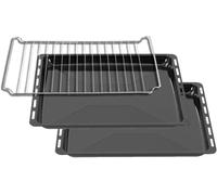 ICQN Plaque de cuisson 445 x 375 x 25 mm avec grille, 2 poêles à graisse émaillées, compatible avec Whirlpool, Ignis, Bauknecht, Indesit, Algor, Neckermann, Lloyds, inoxydable, 44,5 x 37,5 cm