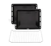 ICQN Set Plaques de Four 46 × 37 × 3 cm - Lot de 2 + Grille, Compatibles avec Beko, Bosch, Grundig & Samsung, Plaques Émaillées 30 mm + Grille de Cuisson