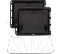 ICQN Set Plaques de Four 46 × 37,5 × 3 cm - Lot de 2 + Grille | Compatibles avec Beko, Bosch, Grundig & Samsung, Plaques Émaillées 30 mm + Grille de Cuisson