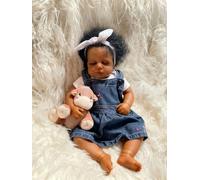 iCradle Poupée Reborn réaliste - Fille noire - 50 cm - Poupée nouveau-né réaliste - Poupée afro-américaine - Cheveux enracinés - Poupée en tissu - Jouet pour enfants à partir de 3 ans