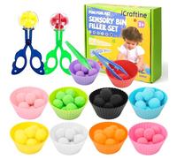 iCraftine Lot de 114 poubelles sensorielles avec 10 bols de tri, 100 pompons, 2 pinces, 2 ciseaux pour l'éducation précoce des enfants, le comptage et le développement de l'entraînement