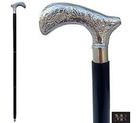 Icrafts Canne en bois de sheesham décoré style vintage avec manche argenté Unisexe 93 cm Noir ébène Cane décorative en bois.