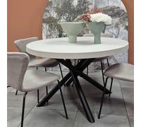 icreo Table ronde extensible moderne 120 cm SELENE Malta Fine avec rallonge de 45 cm et pieds fer peints noirs