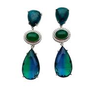 ICXLPMC 12x22mm Blue Apatite Green Agate Teardrop Rainbow Color Crystal Dangle Stud Earrings