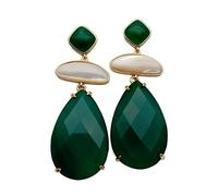 ICXLPMC 20x30mm Green Agate Teardrop Shape White Shell Mother Of Pearl Dangle Earrings