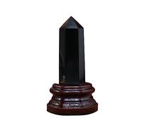 ICXLPMC Gemstone Amethyst Point Crystal Column with Wooden Base Rose Quartz Tower Ornament (Color : Obsidian)