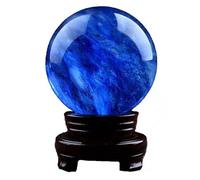 ICXLPMC Gemstone Crystal Ball, Blue with Wooden Base,Polished Gemstones Ornaments Quartz Sphere for Divination Decoration,12cm