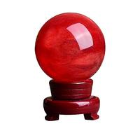 ICXLPMC Red Crystal Ball,Polished Divination Decorative Sphere with Wood Stand Crystals Stone for, Witchcraft Halloween,Home Decorations,150mm