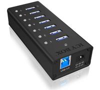 ICY BOX 70418 Hub USB 7 ports USB-A USB 3.0 5 GBit/s boîtier en aluminium noir IB-AC618, 7 Port USB 3.2 Gen 1 Hub mit 1x Tablettladeport, mit 12V 3A Netzteil