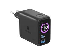ICY BOX Heart Charge 1002 (Chargeur GaN 100W avec écran LCD, (2X USB-C, 1x USB-A), câble USB-C intégré rétractable 70 cm, Affichage en Temps réel, IB-PS1002