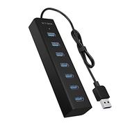 ICY BOX Hub USB 7 Ports avec 7 Ports USB 3.0 (Type-A), câble intégré, Aluminium, Noir 60819