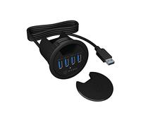ICY BOX Hub USB de bureau (60 mm) à encastrer, 4 Ports USB 3.0, Passage de câble, Prise d'alimentation 5 V disponible, Noir, IB-HUB1403